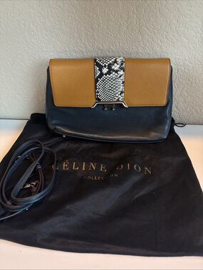 Celine Dion Leather Clutch Crossbody Snakeskin Print Moto Rare Metal Boho City